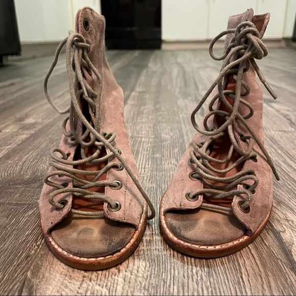 Revolve Jeffrey Campbell Cors Lace Up Booties Beige Suede - Picture 8 of 12